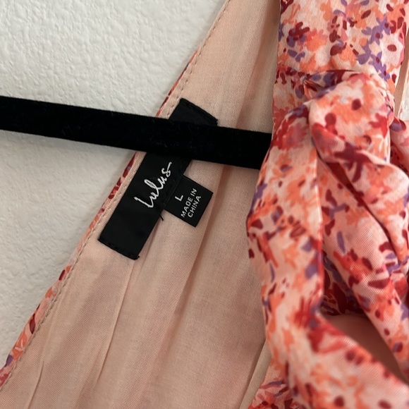 Lulu’s Afternoon Angel Orange Multi Floral Print Ruffled Mini Dress Size Large - Picture 7 of 10